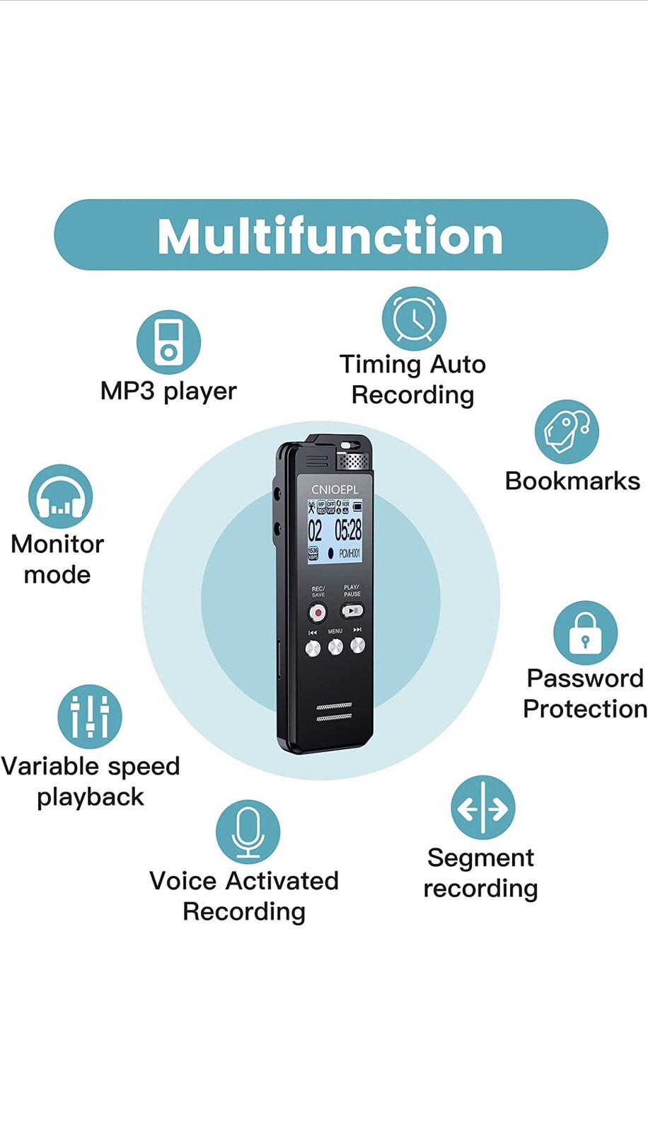 72GB Digital Voice Recorder 1536KBPS 5148h Recording Capacity 24h for Recordi…
