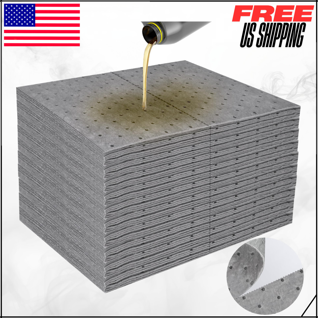 Oil Absorbent Pads 13″x10″ Meltblown Polypropylene Mats Spill Control 100PC