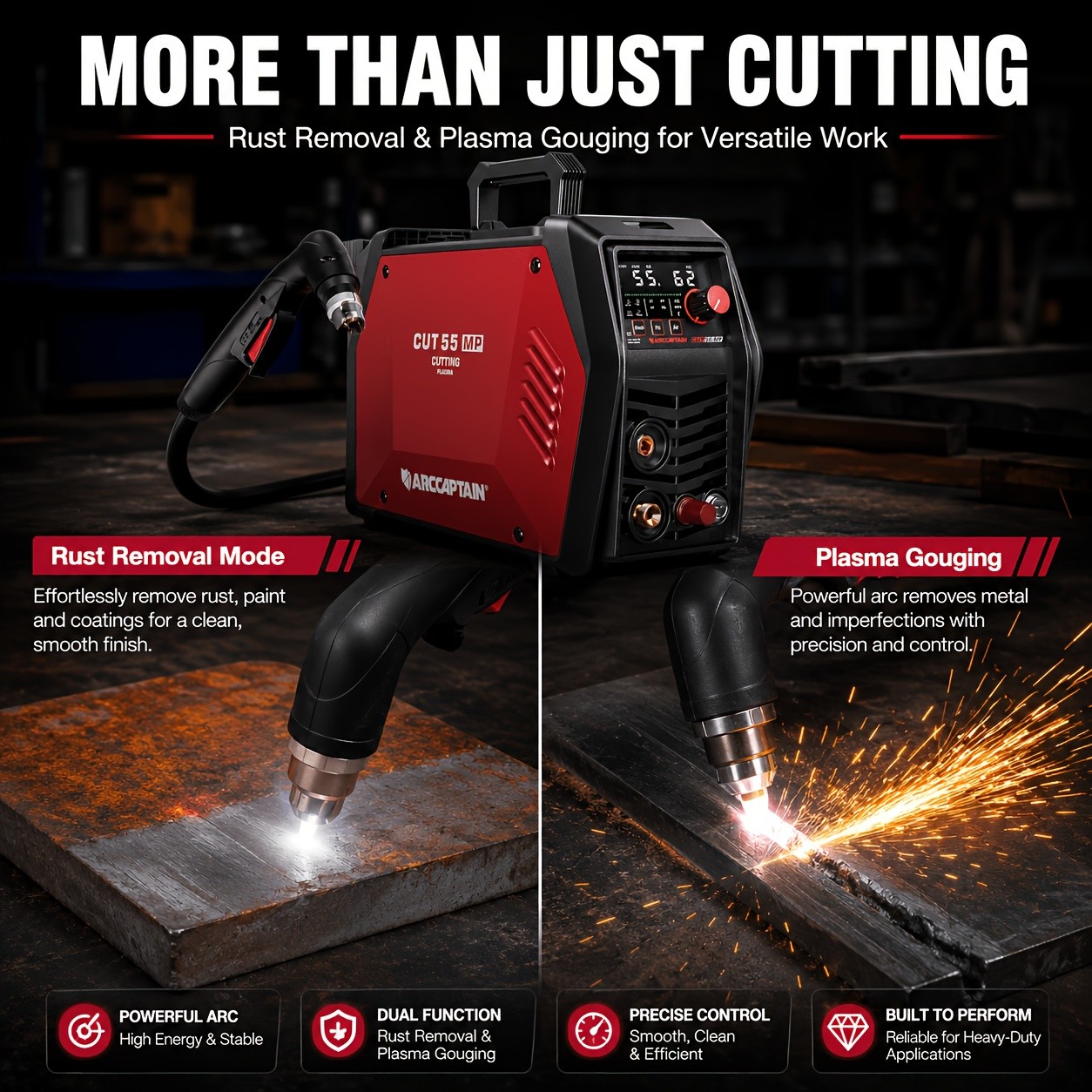 ARCCAPTAIN 55Amp Plasma Cutting Machine, Blowback Pilot Arc Cutter 120V/240V