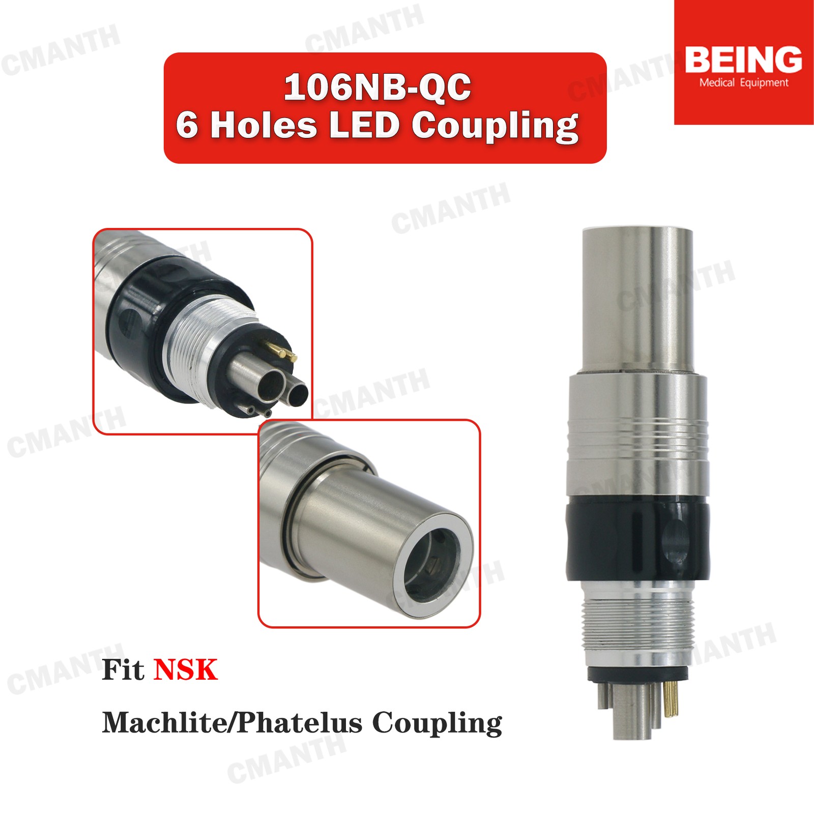 BEING Dental High Speed Handpiece Fiber Optic Air Turbine4/6Hole Coupler Fit NSK