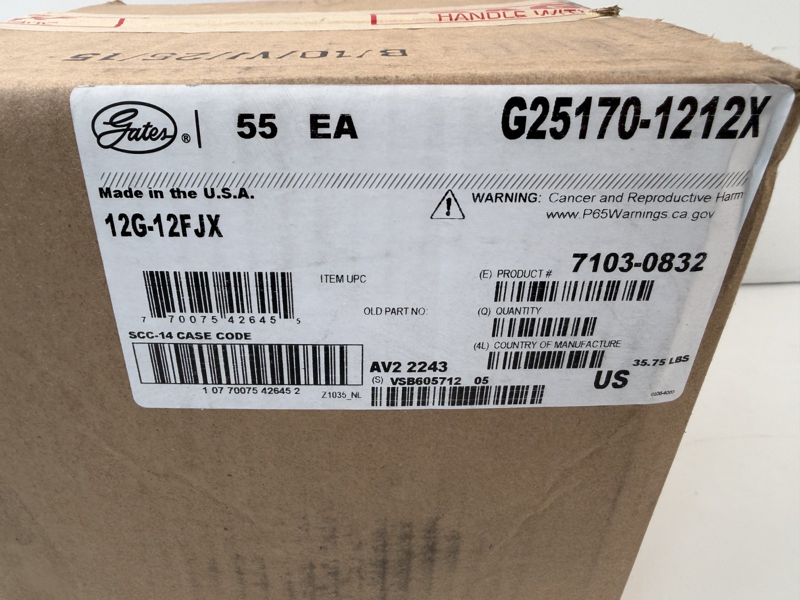 Gates G25170-1212X Female JIC 37 Swivel Hydraulic Fitting 12G-12FJX | Box of 55