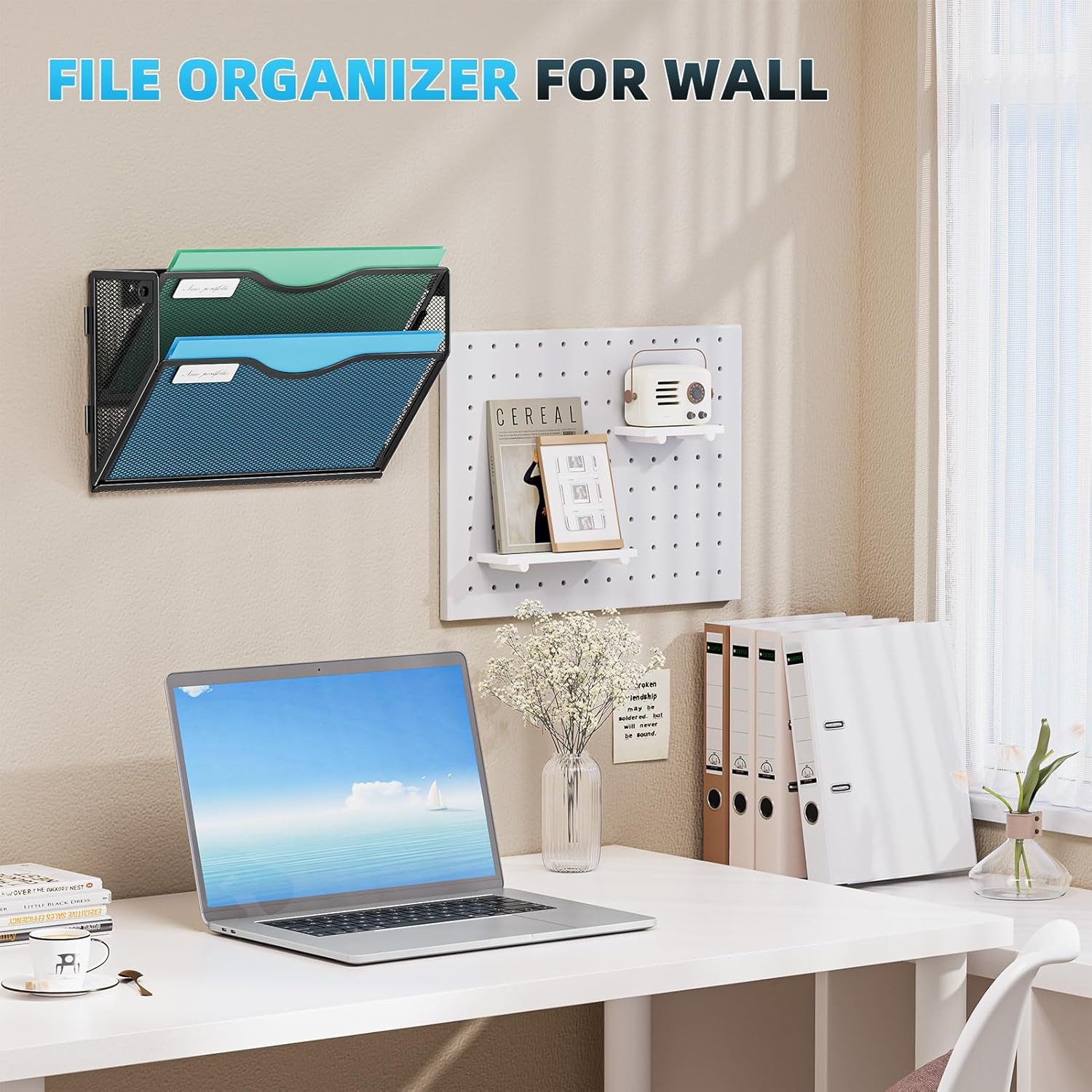 2 Tier Wall File Organizer Mesh Hanging Mail Holder Office Home Black Storage