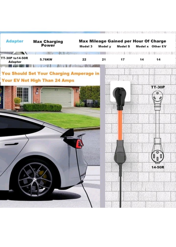 EV Charger Adapter Cord: NEMA TT-30P to 14-50R Charger 3 Prong 30AMP Dryer to 50