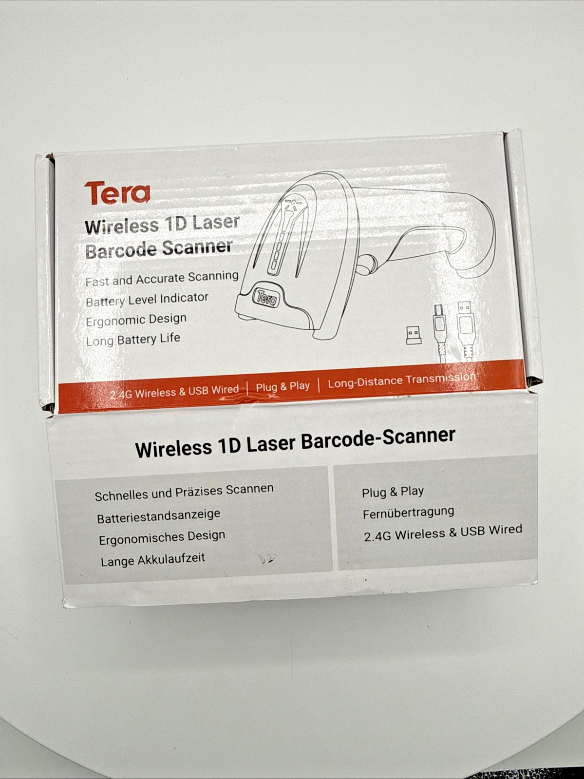 TERA 5100 Wireless 1D Laser Barcode Scanner 2.4GHz USB Receiver Orange