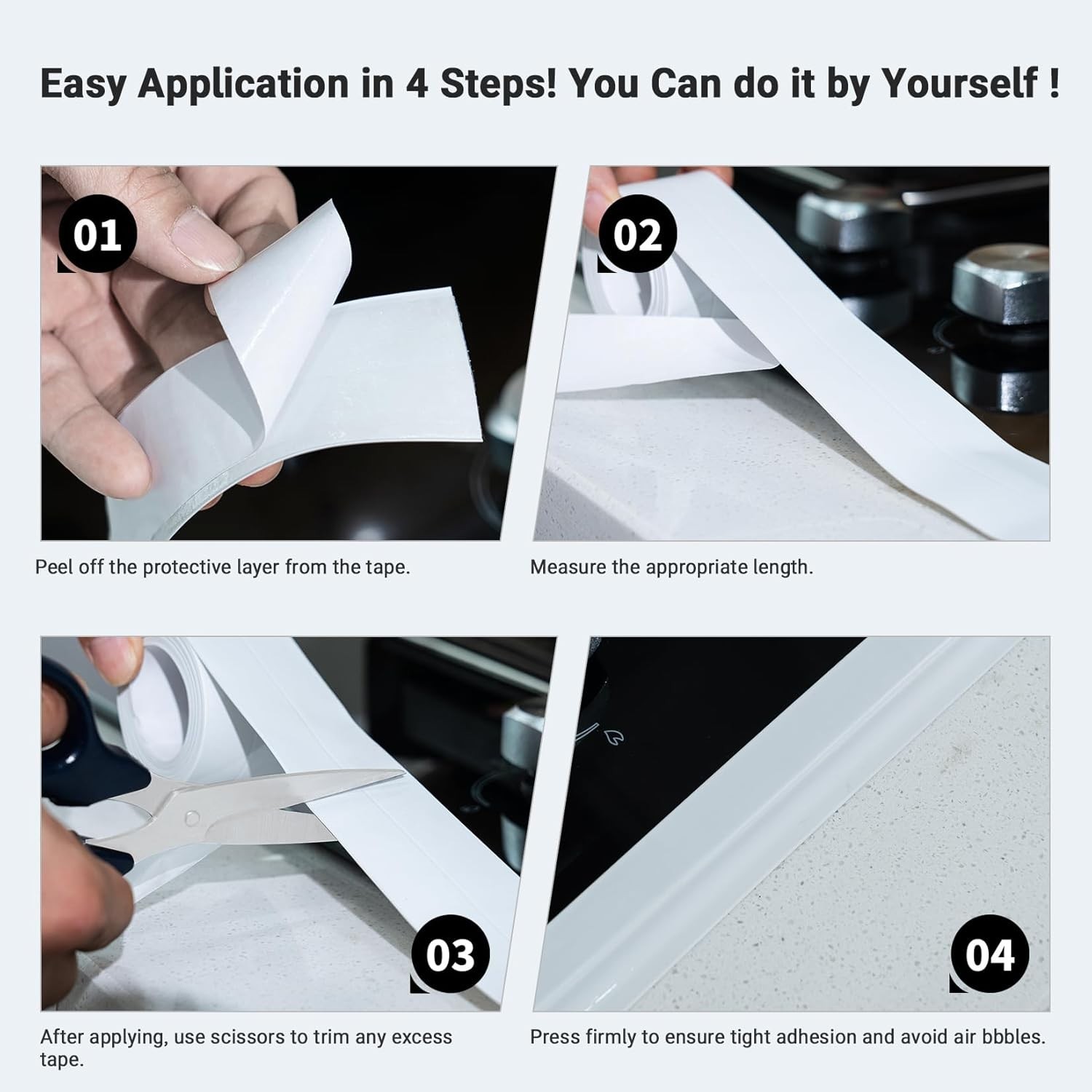 2.2cm x 10.5Ft White Caulk Tape – Adheres Easily for Seamless Water Protection