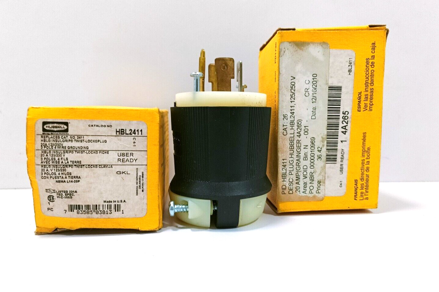 HBL2411 MALE PLUG, 20A 125/250V 3- POLE 4-WIRE GROUNDING LOT OF 2