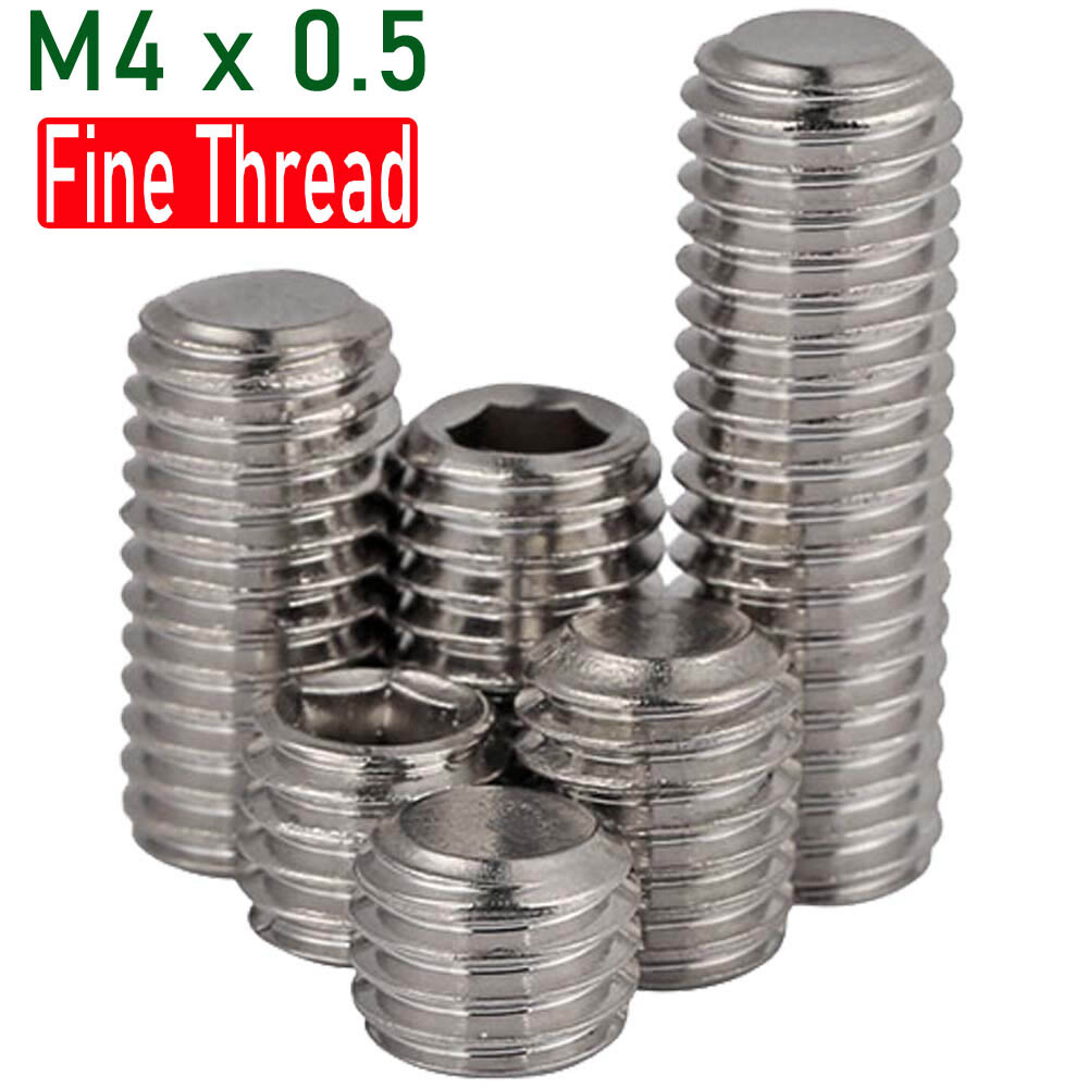M4 x 0.5 Fine Thread Stainless Steel Grub Screws Socket Set Screws w/ Flat Point