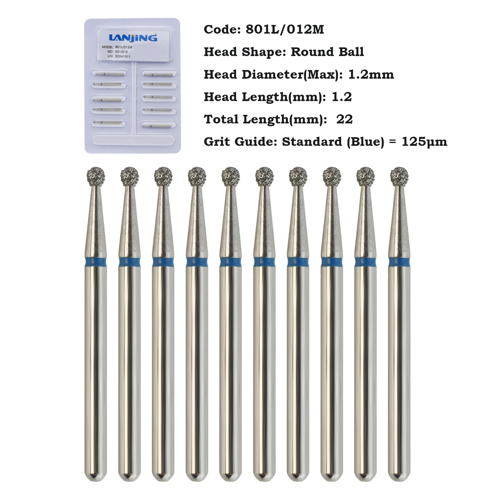 Multi-Use High Speed Diamond Burs Long Round Ball Burr Surgical FG 801/023C