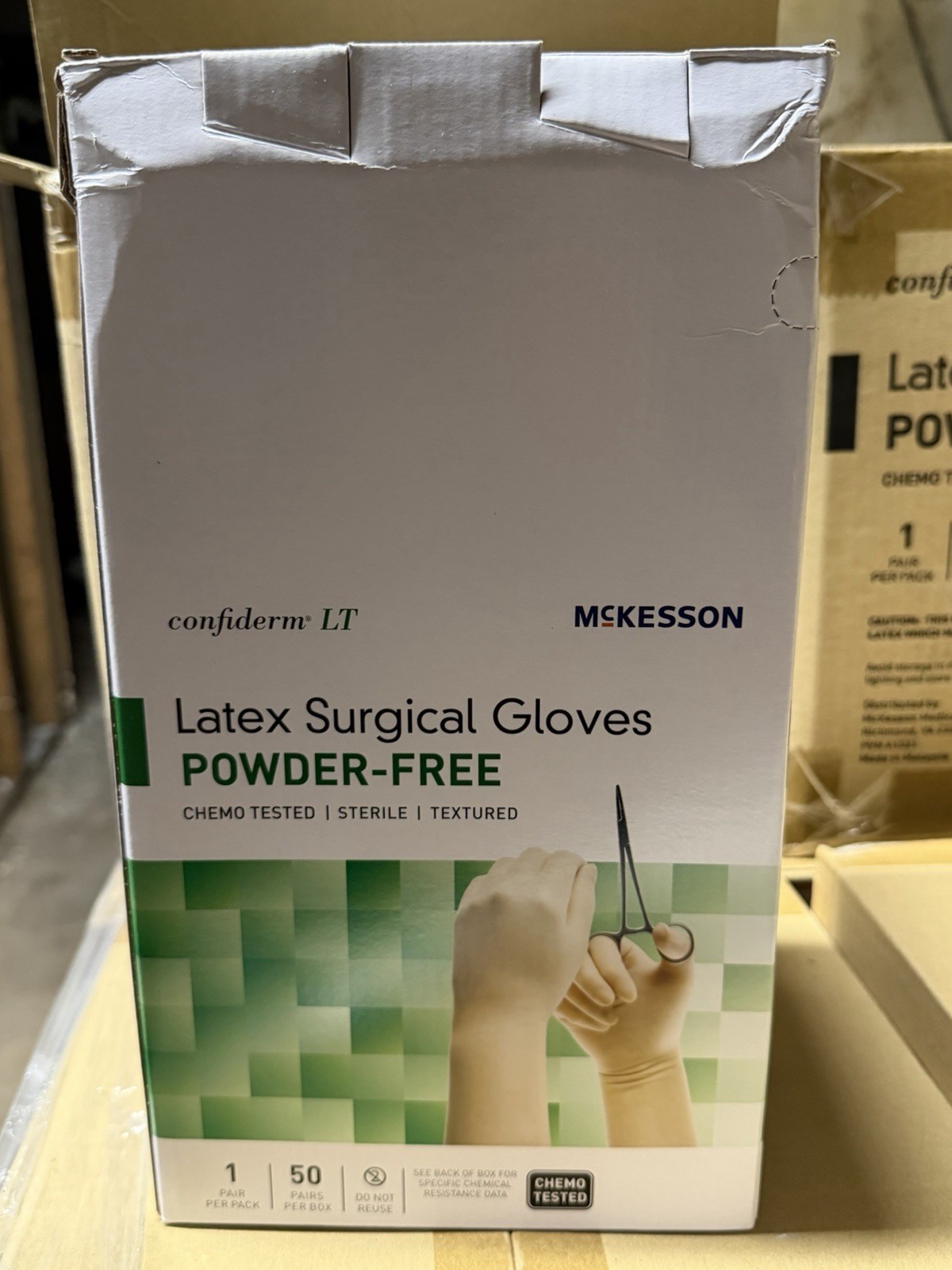 50-Pairs McKesson Confiderm LT Latex Surgical Glove Powder Free Size 7.5 02/2025