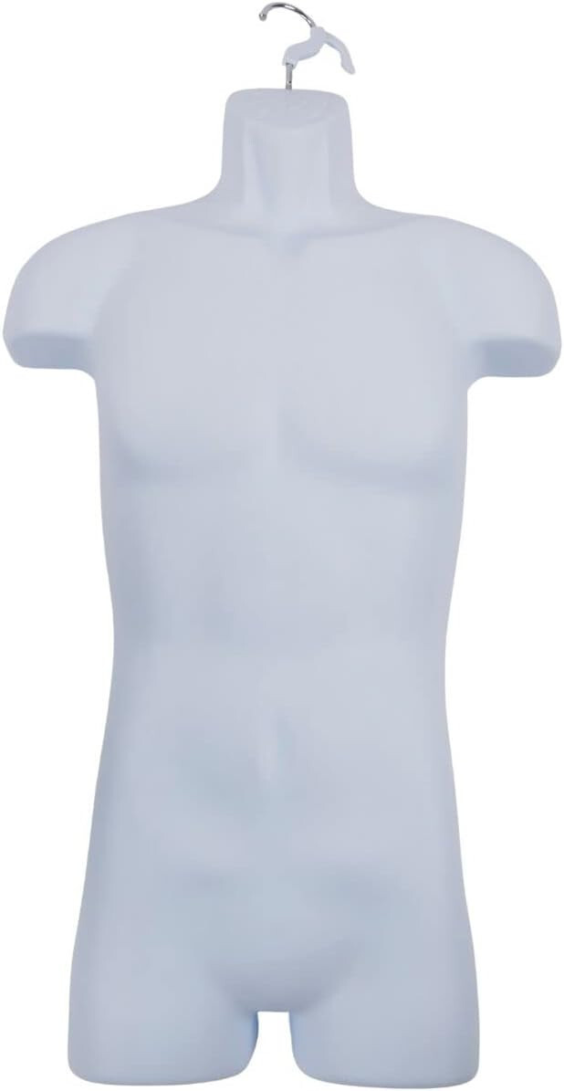 3 Clothing Display Torso Forms Fits S-L Hanging Male Mannequin White Hollow Back