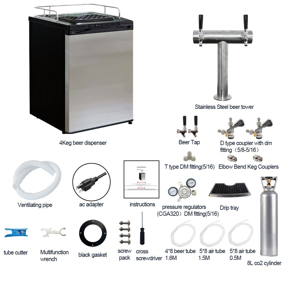 4 Keg Capacity beer dispenser-Double Tap Stainless Steel Kegerator Homebrewers