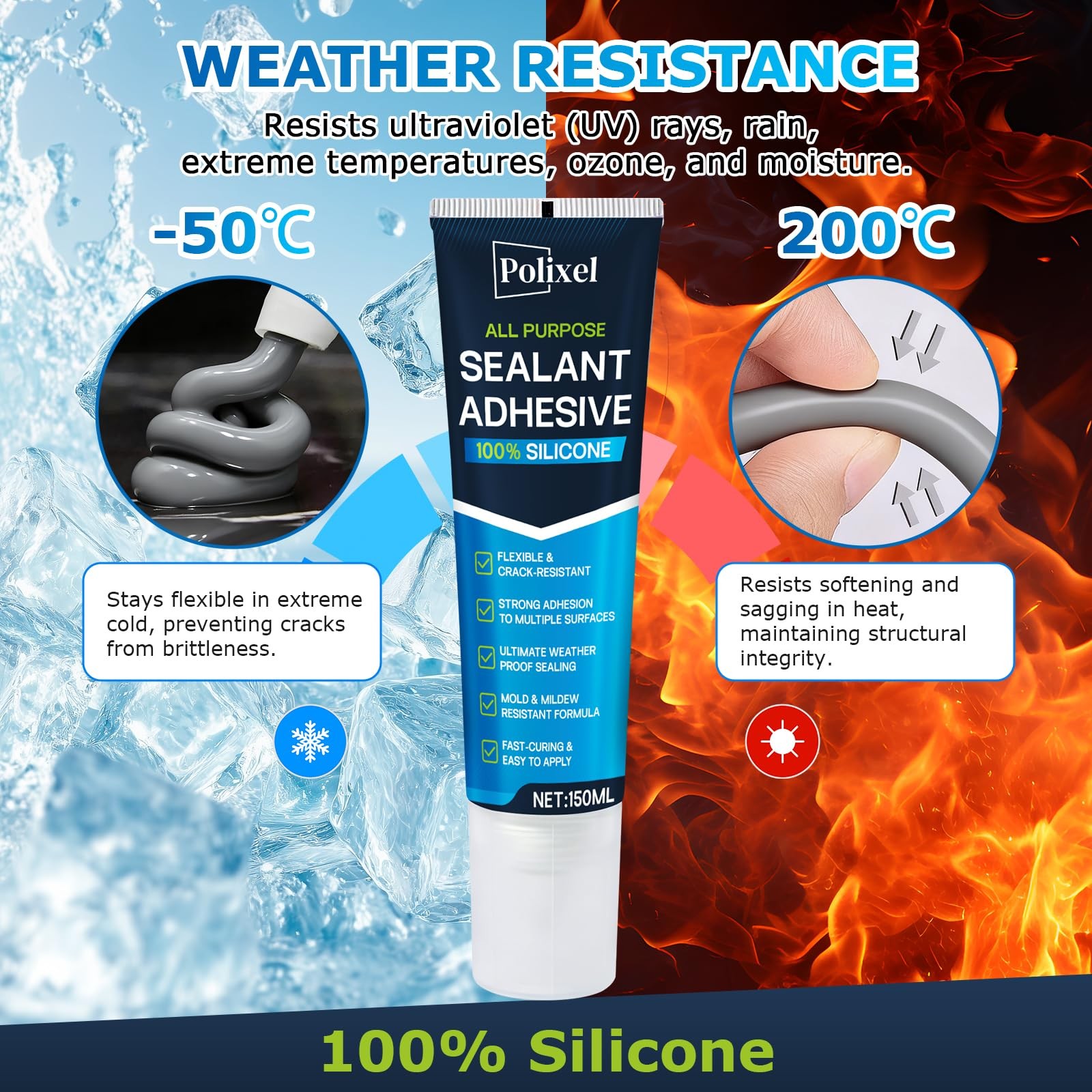 POLIXEL Black RTV Silicone Sealant Adhesion – 100% Silicone Caulk, Waterproof…