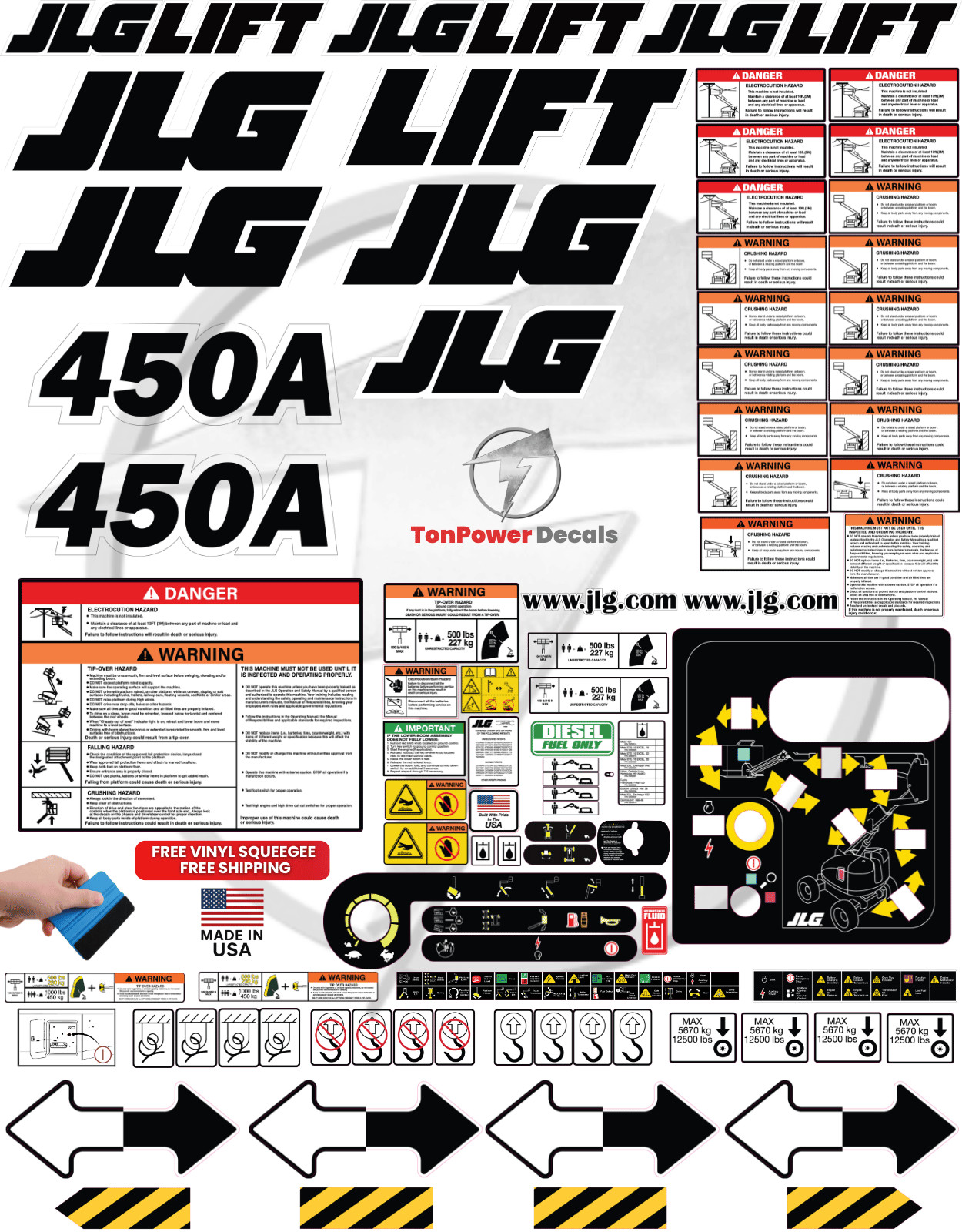 Fits JLG 450A Scissor Lift Decal Kit – 3M Vinyl – Free Shipping