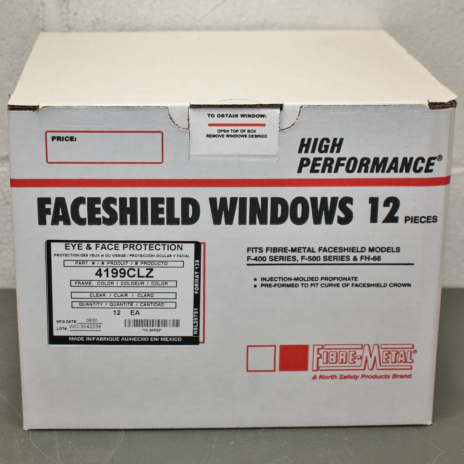 (12) Honeywell Fibre-Metal Faceshield Visor Windows 4199CL, Clear F400 F500 FH66