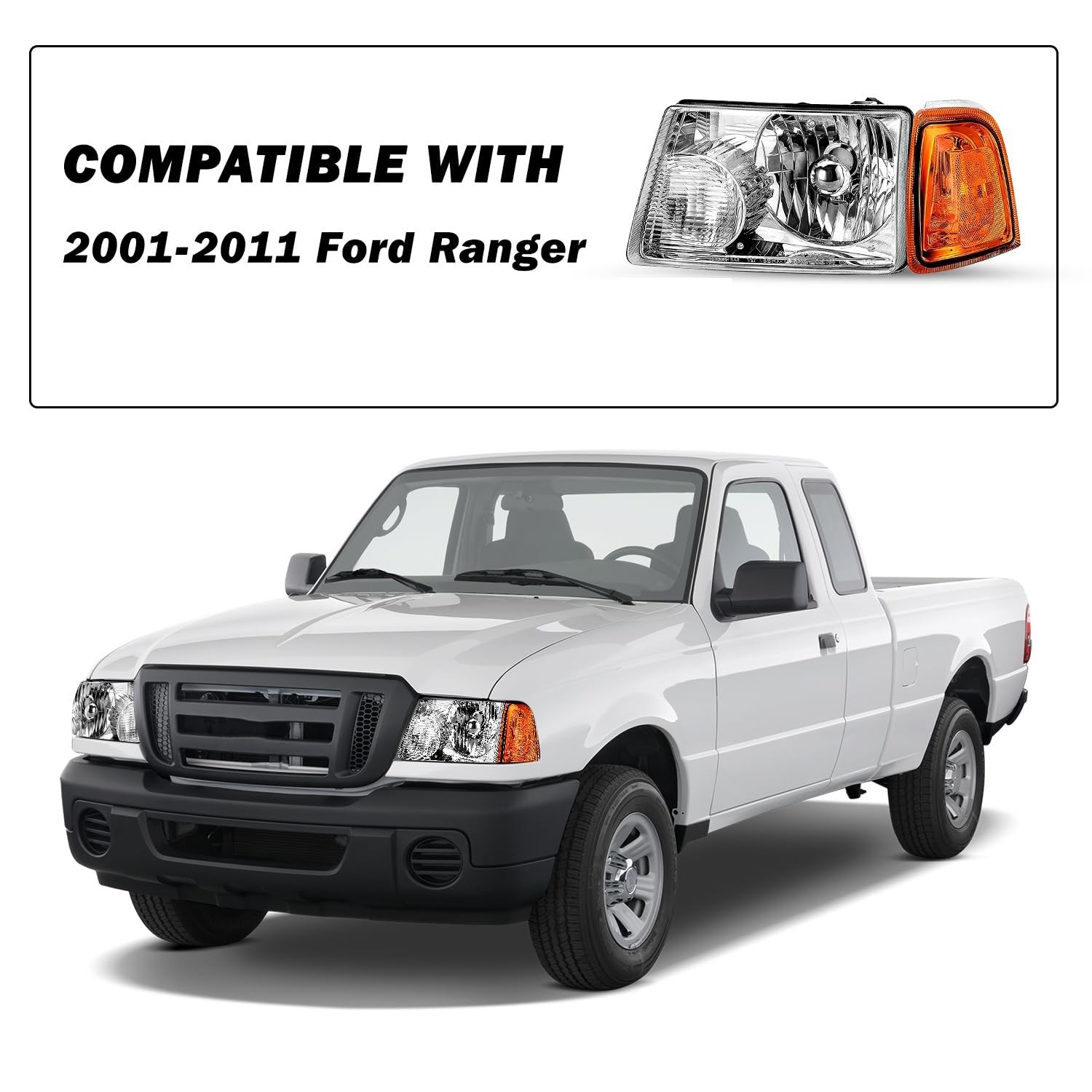 Headlight Assembly for 2001-2011 Ranger w Corner Light 4pcs