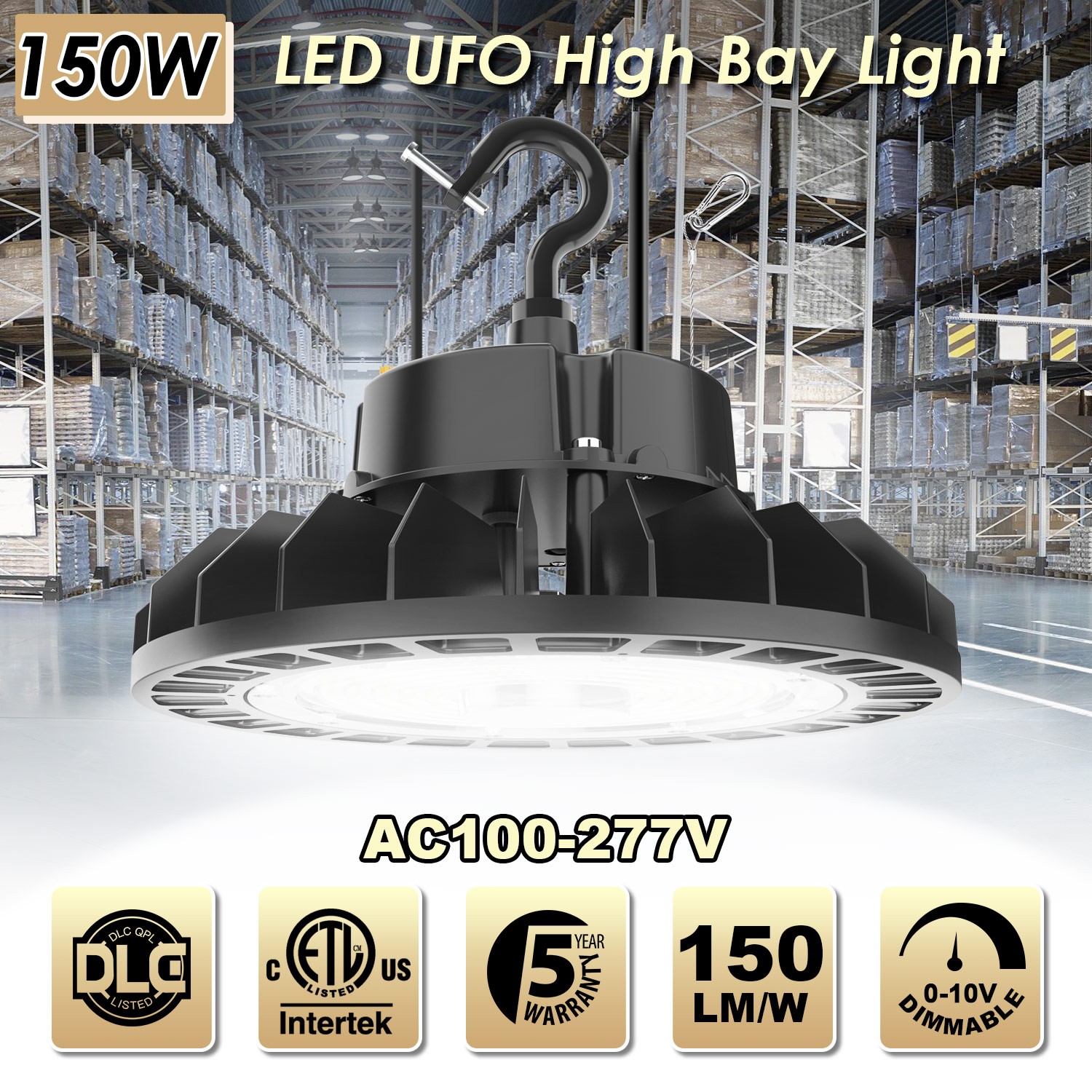 150W UFO Led High Bay Light Commercial Warehouse Garage Led Shop Light Dimmable
