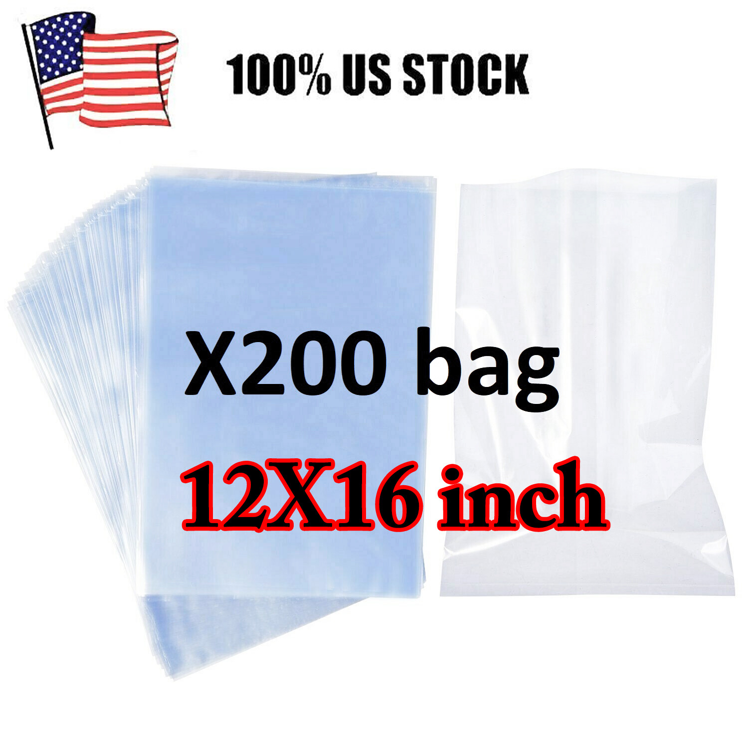 X200 12″X16″ Clear Heat Shrink Wrap Bags PVC Film Gifts Bottles Candles Packing