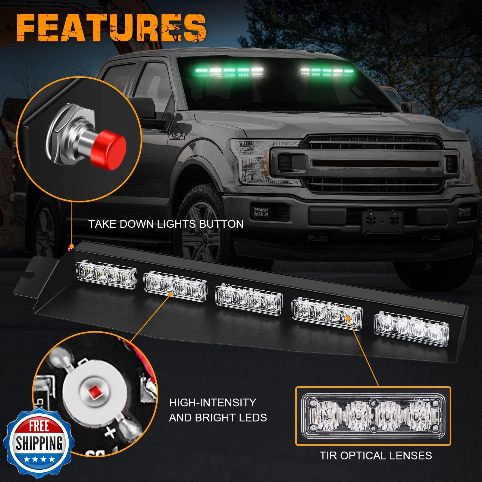 XRIDONSEN Green White Emergency Visor Lights Interior Windshield Strobe Light