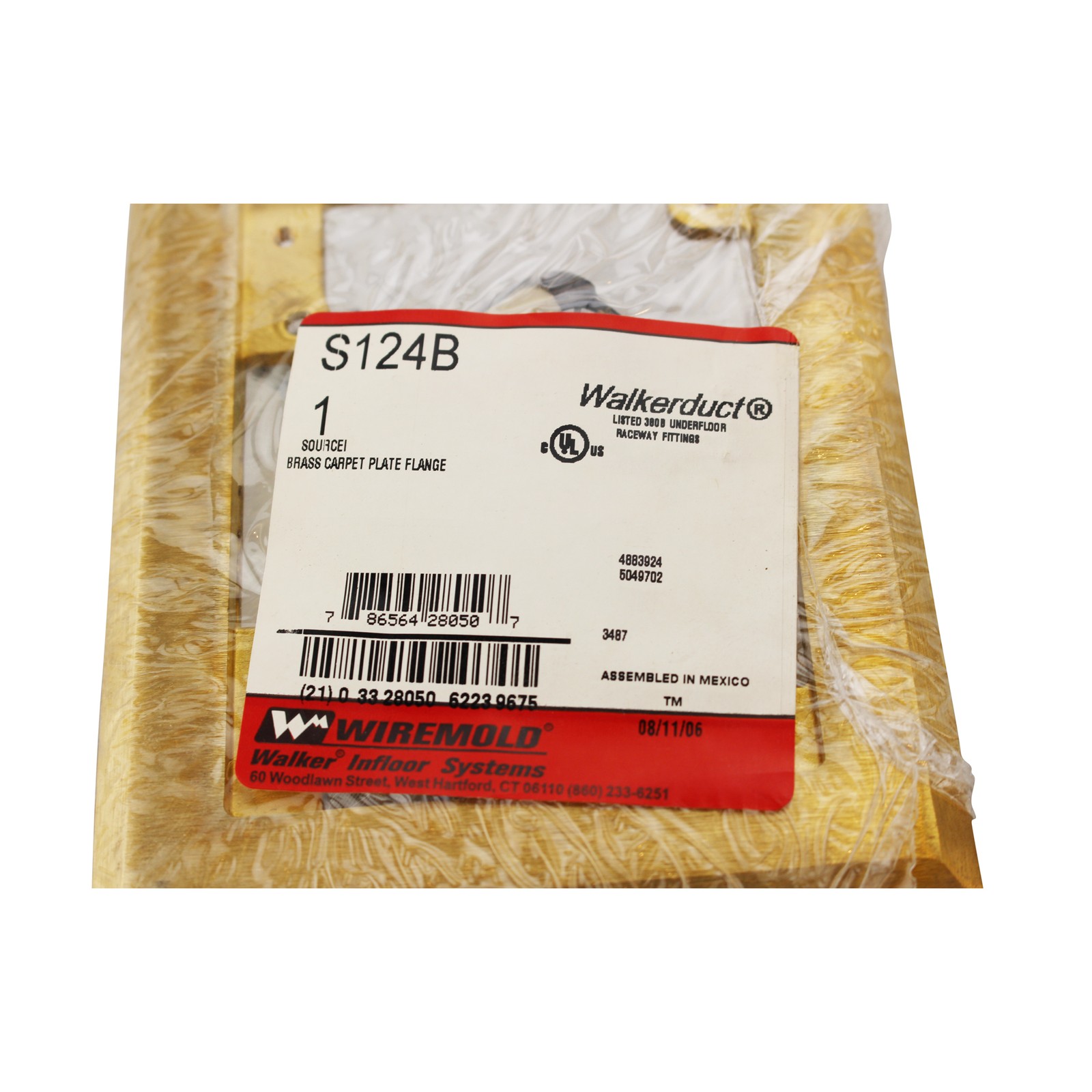 WIREMOLD WALKER LEGRAND S124B CARPET PLATE FLANGE FLUSH, BRASS