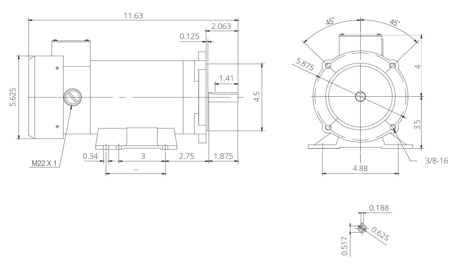 Techtop DC12-90-56-FC Electric Motor 1/2 HP 1750 Rpm 90 Volt DC 56C Frame TEFC