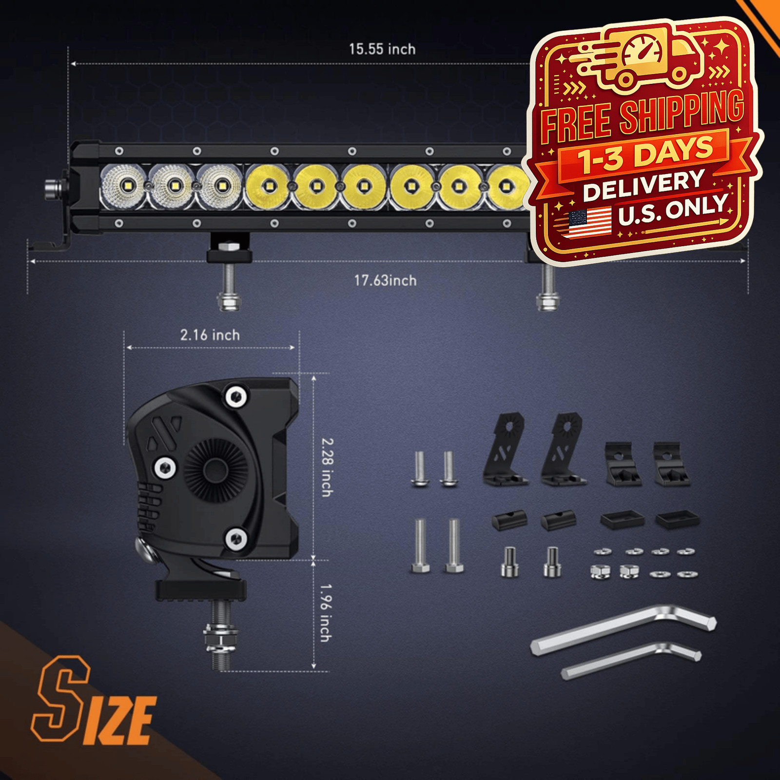 16″ 60W Slim Single Row LED Light Bar Combo Driving Lamp 7200LM for Offroad