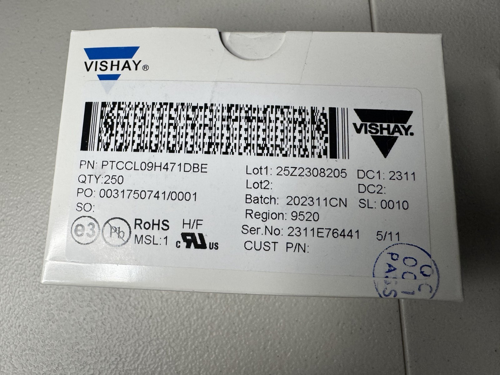 250 PCS PTCCL09H471DBE VISHAY PTC Thermistor 30V 2.5 Ohm R25 Dm=8.5mm Int 470mA