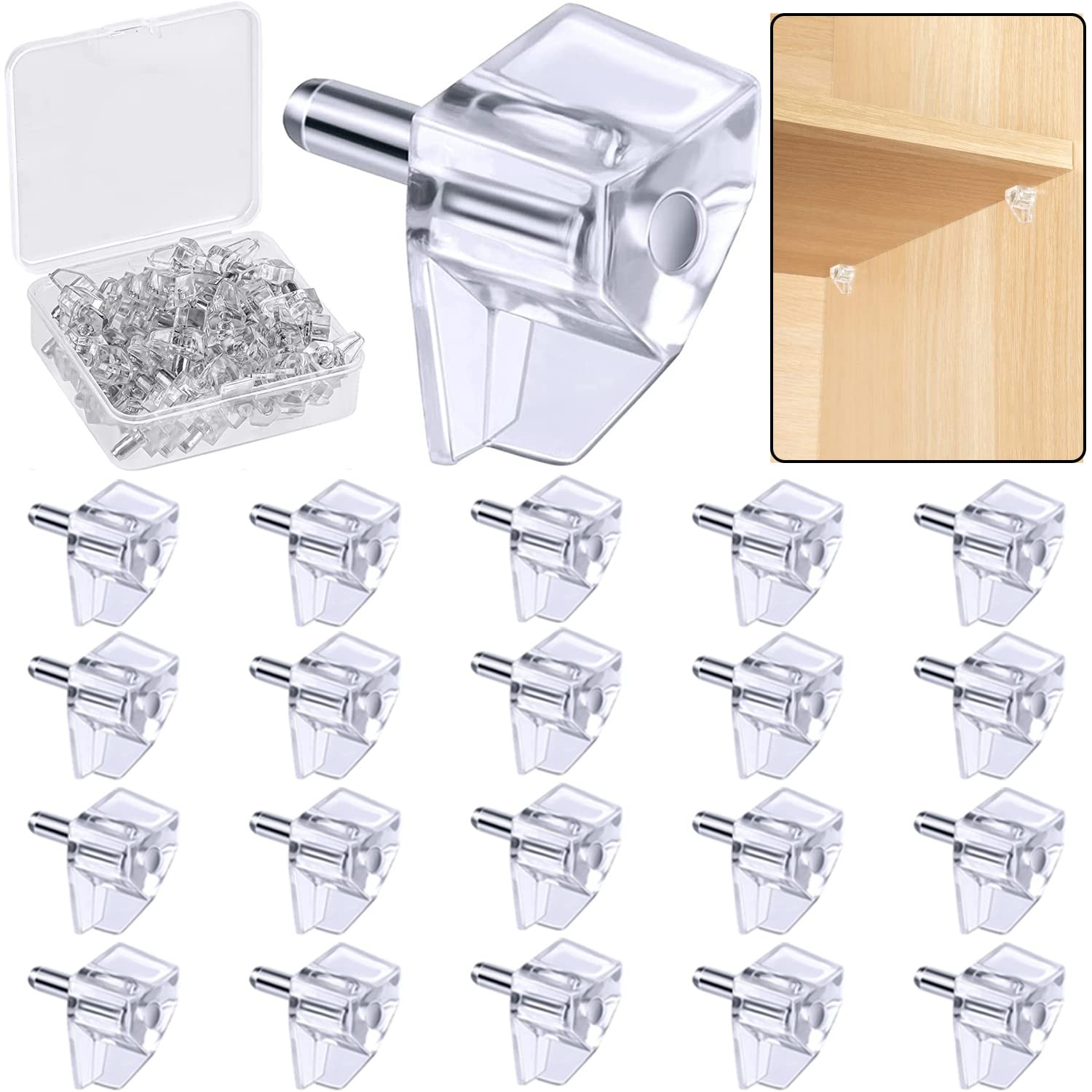 3 Millimeters or 1/8 Inch Shelf Support Peg，Support 3mm, Clear (20 Pieces)