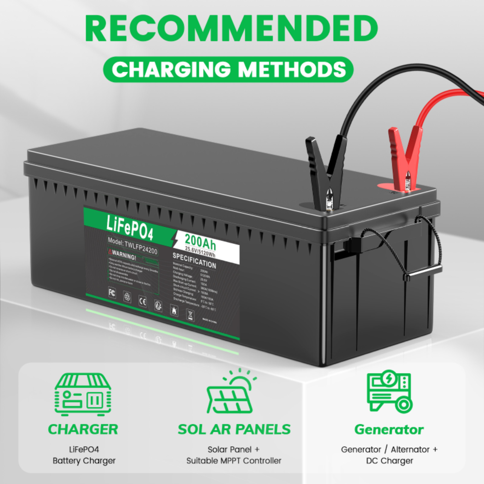 24V 100Ah LiFePO4 Lithium Battery Cycle Deep Built-in BMS for Solar RV Off-grid
