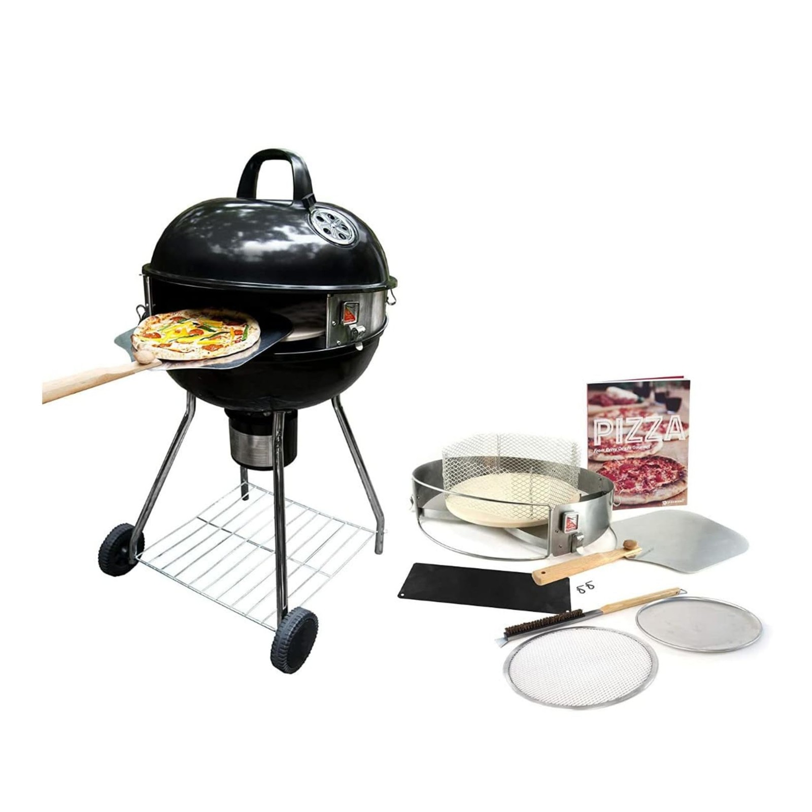 PC7001 PizzaQue Deluxe Outdoor Pizza Oven Kettle Grill Conversion Kit, Silver…