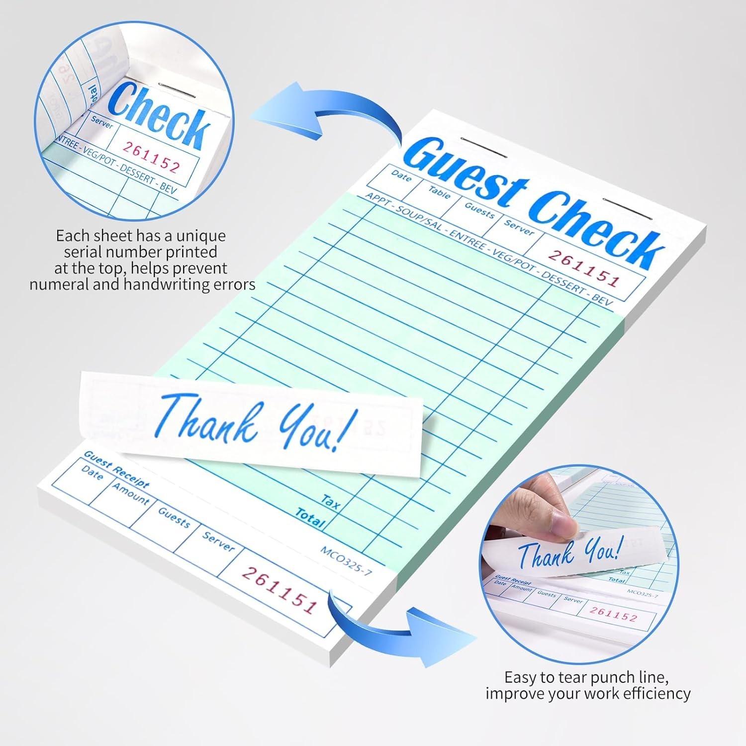 5 Pack Guest Check Books, Server Note Pads for Restaurant, Green Waiter Check…