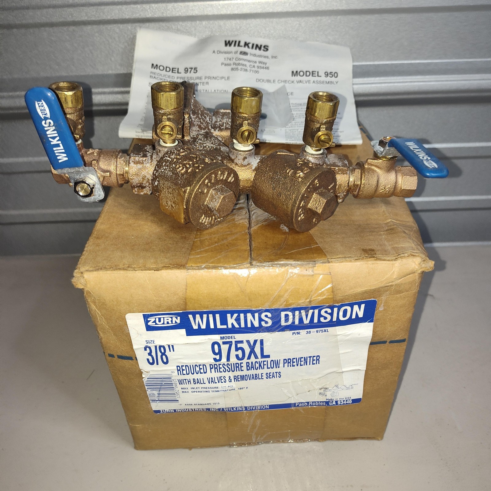 Zurn Wilkins 975XL 3/8in Reduced Pressure Backflow Preventer 38-975XL Brass USA