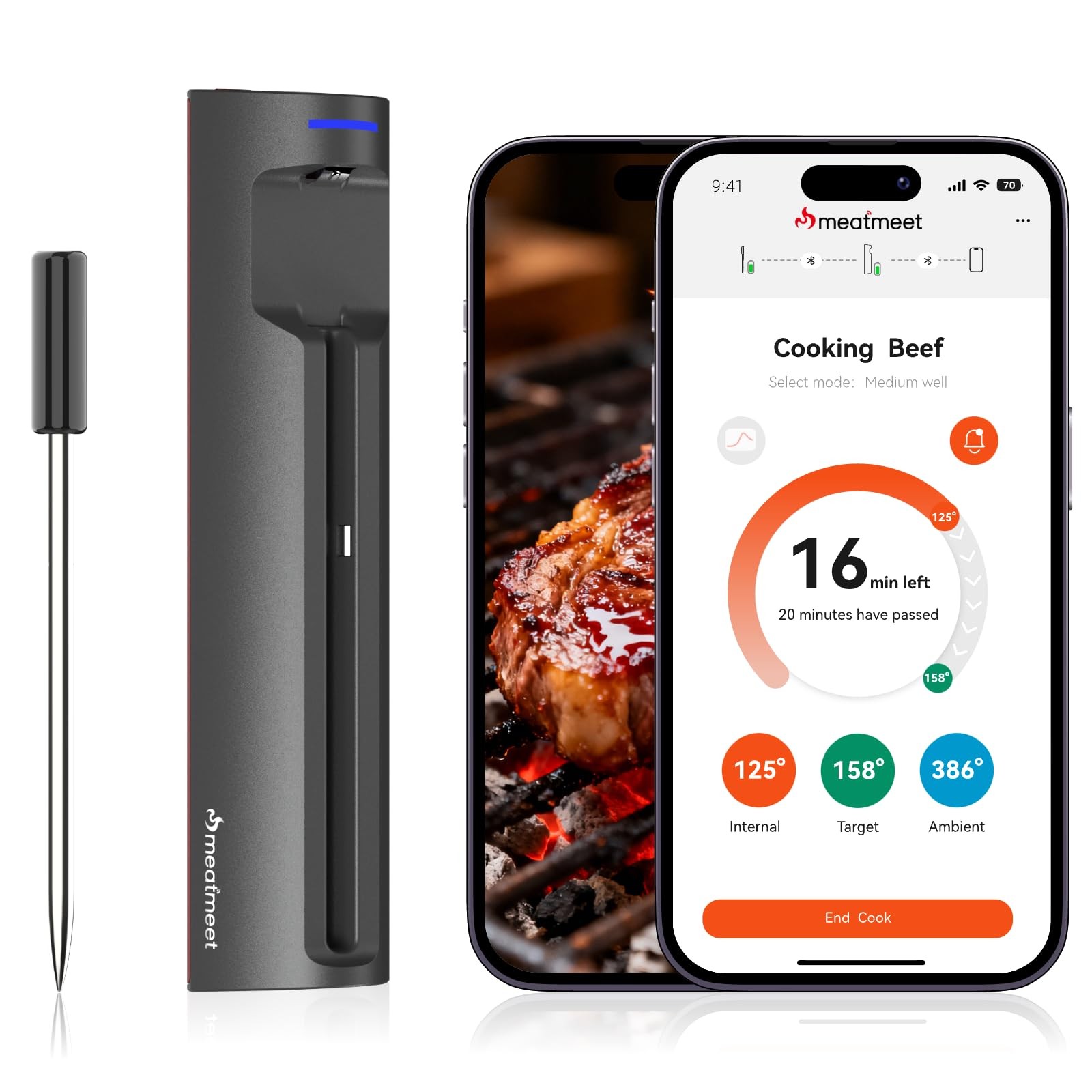 Meatmeet WiFi Wireless Bluetooth Meat Thermometer Digital, Smart AI Powered Cook