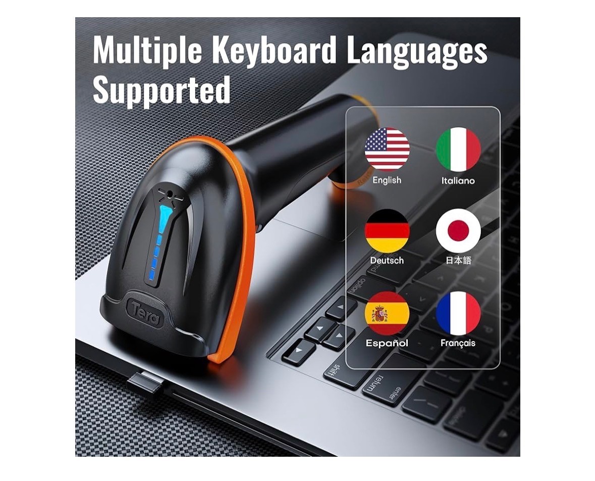 Tera Barcode Scanner Wireless 1D Laser Cordless Barcode Reader USB 5100 Orange