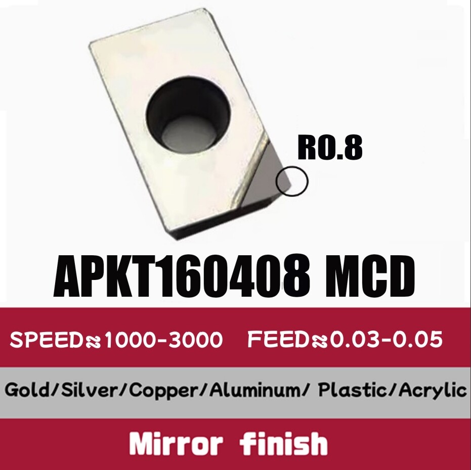 2PC APKT160408 MCD Carbide Milling Inserts For Acrylic, Copper, Aluminum alloy