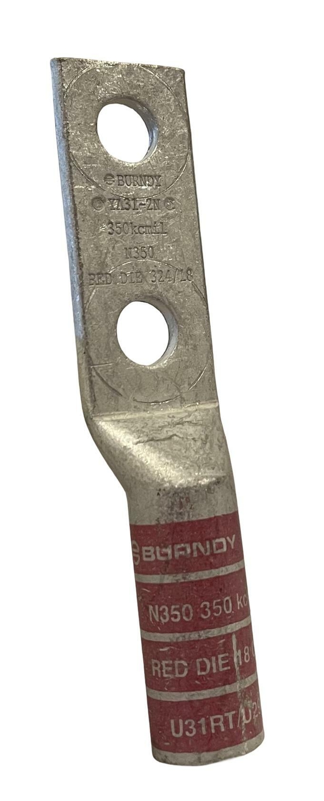 Burndy YA312N Compression Lug 350 kcmil 2 Hole 1/2 Inch Stud Copper Red