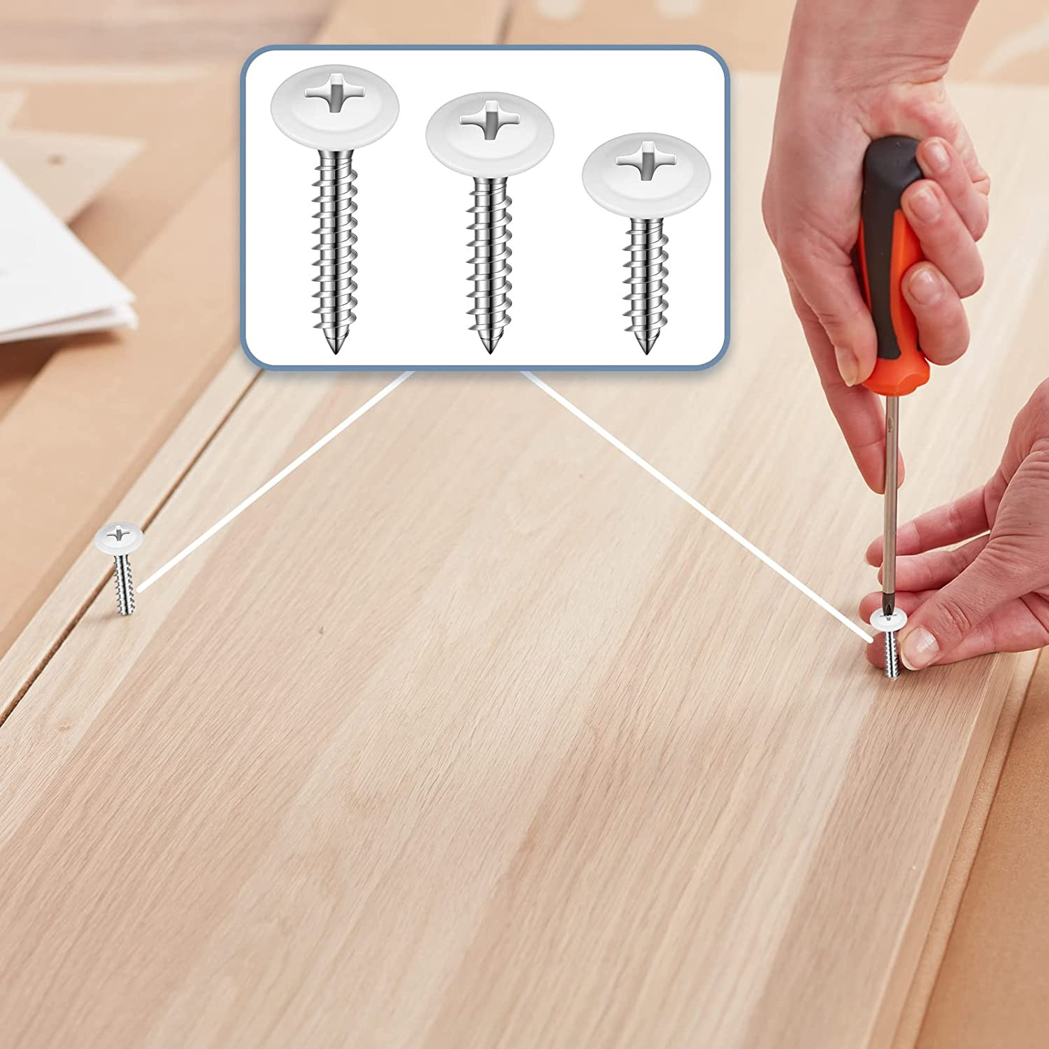 #8 White Wood & Sheet Metal Screws Truss Head Fasteners (120)n