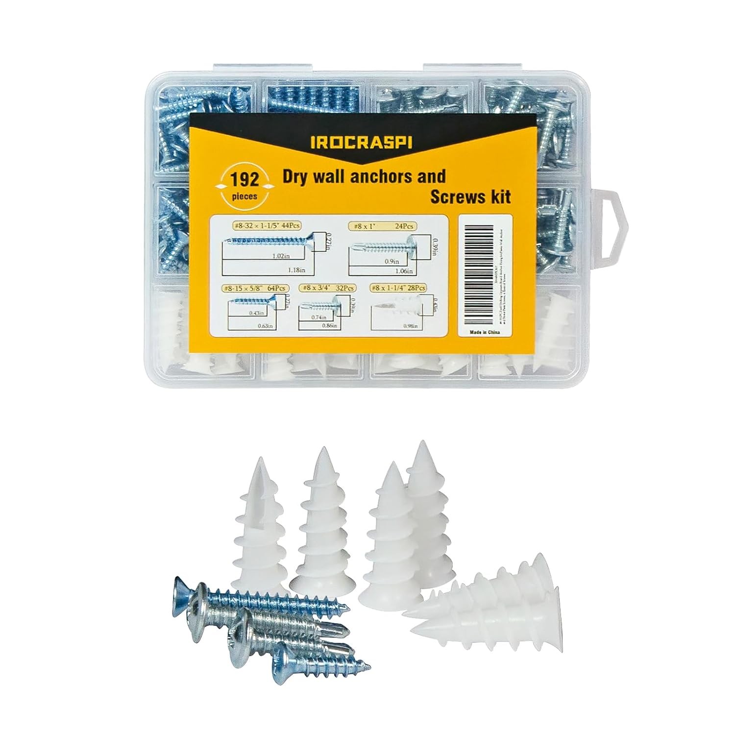 192Pcs Self Tapping Screws Drywall Anchors and Sheet Metal Screw Assortment,4 Si