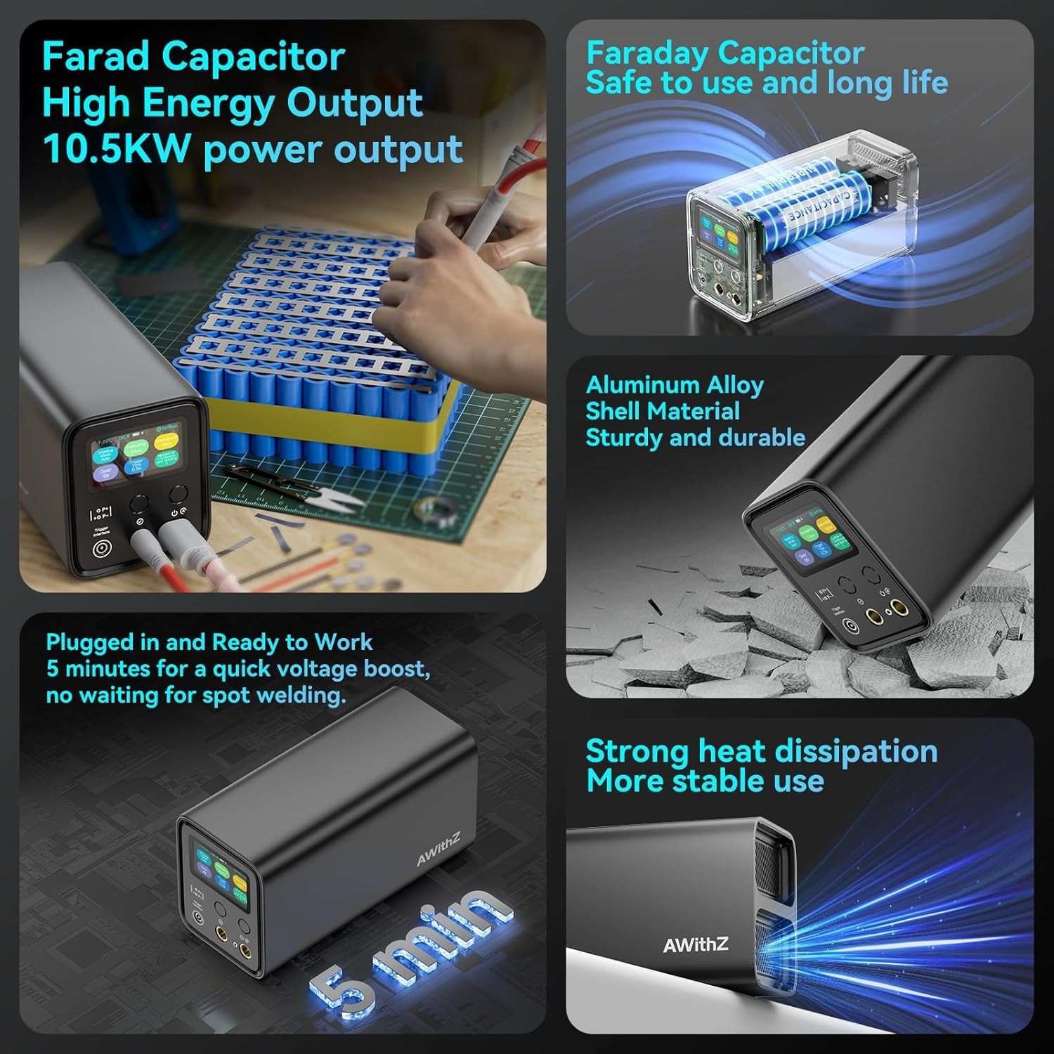 AWithZ 10.5KW Spot Welder Super Farad Capacitor Spot Welding Machine For 18650