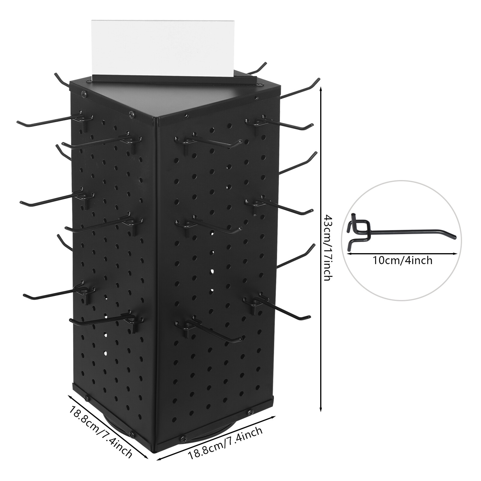 Rotating Pegboard Display Stand with 24 Hooks – 4-Sided Metal Spinning Peg Board