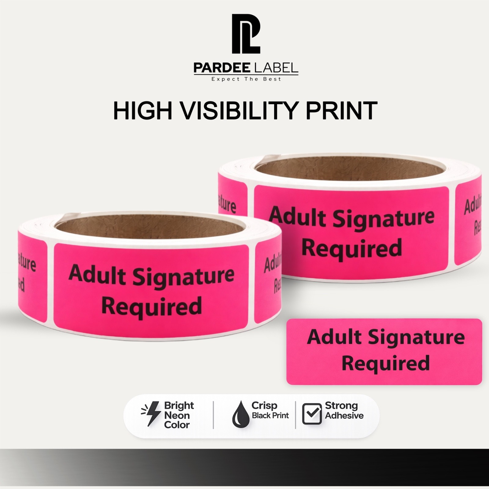 Adult Signature Required Stickers 1″ x 3″ – Neon Pink | 250 Labels/Roll
