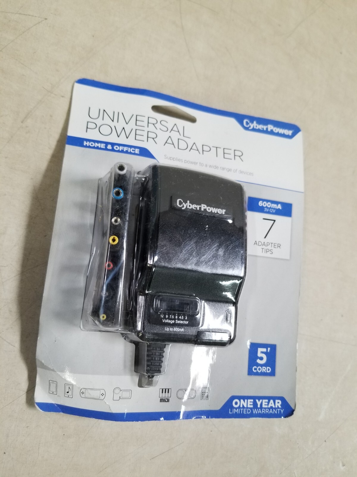 CyberPower CPUAC600 120V AC 150W 600mA Black Universal Power Adapter 5 ft. Cord