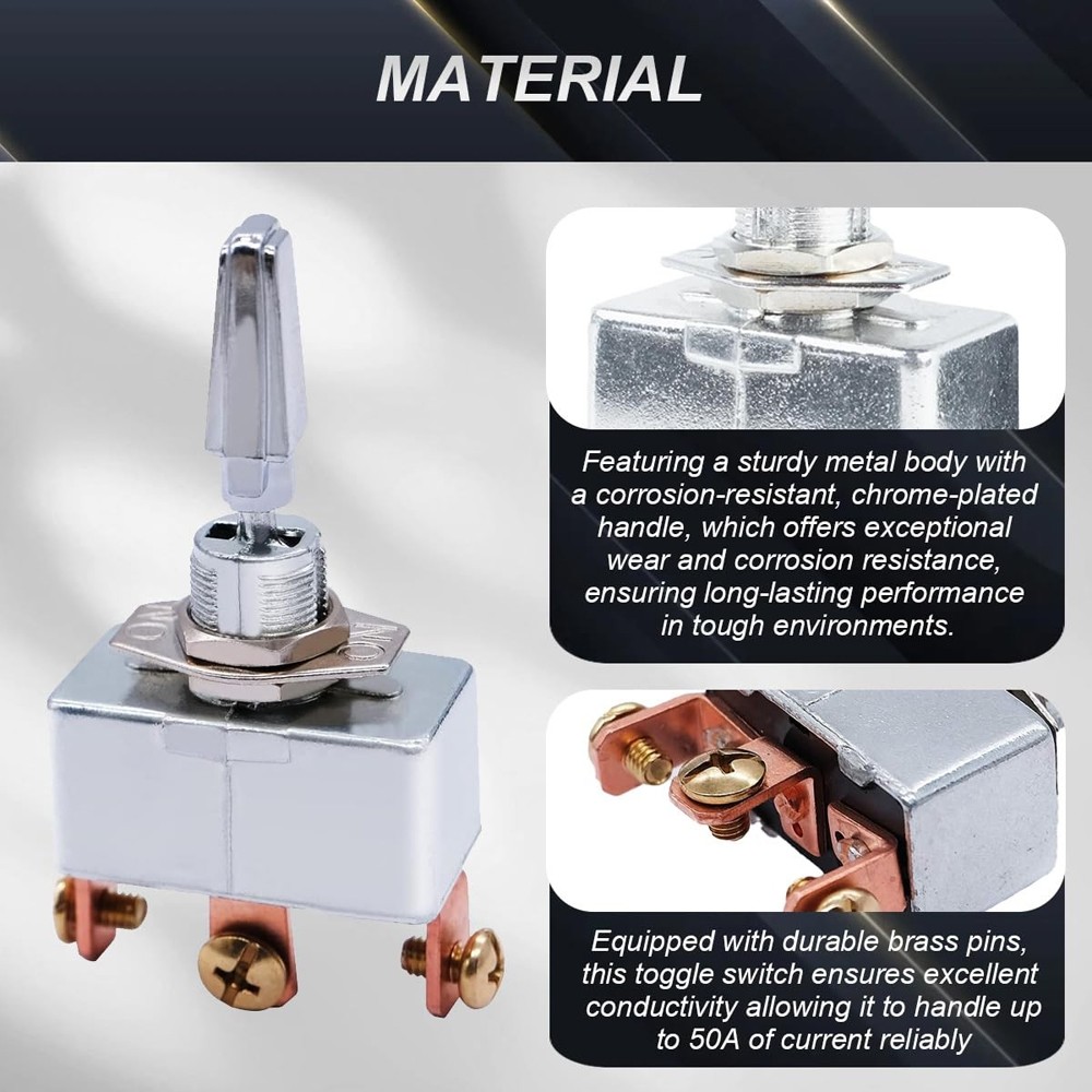 Heavy Duty Toggle Switch 3 Way DC 12V 50A Self-Locking ON/Off/ON 3 Position US