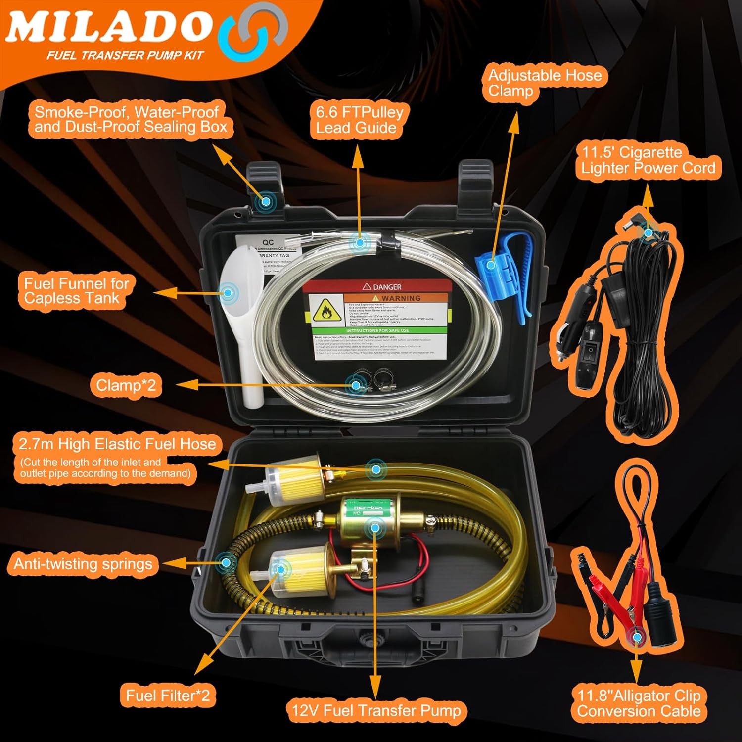 12V Fuel Transfer Pump Set, Gasoline Transfer Pump Kit, Electric Fuel Pump with
