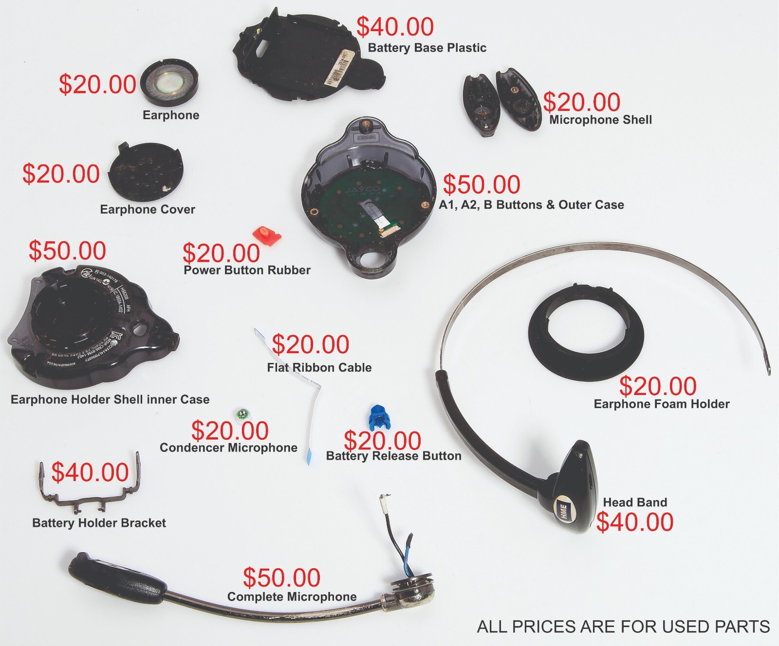 HME Drive Thru Wireless Headset Parts For HS6100 HS6200 HS6300 WH220 WH300