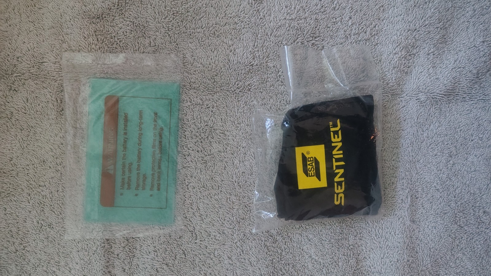 ESAB Sentinel A60 welding helmet, gloves,arm protectors, visiors & carry bag