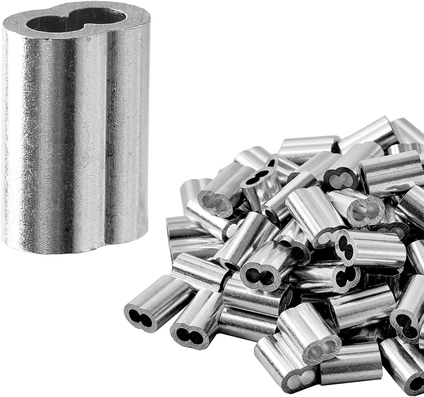 QDiShi 3/16″ (5mm) Aluminum Crimping Loop Sleeve for Wire Rope, Cable Ferrule (3