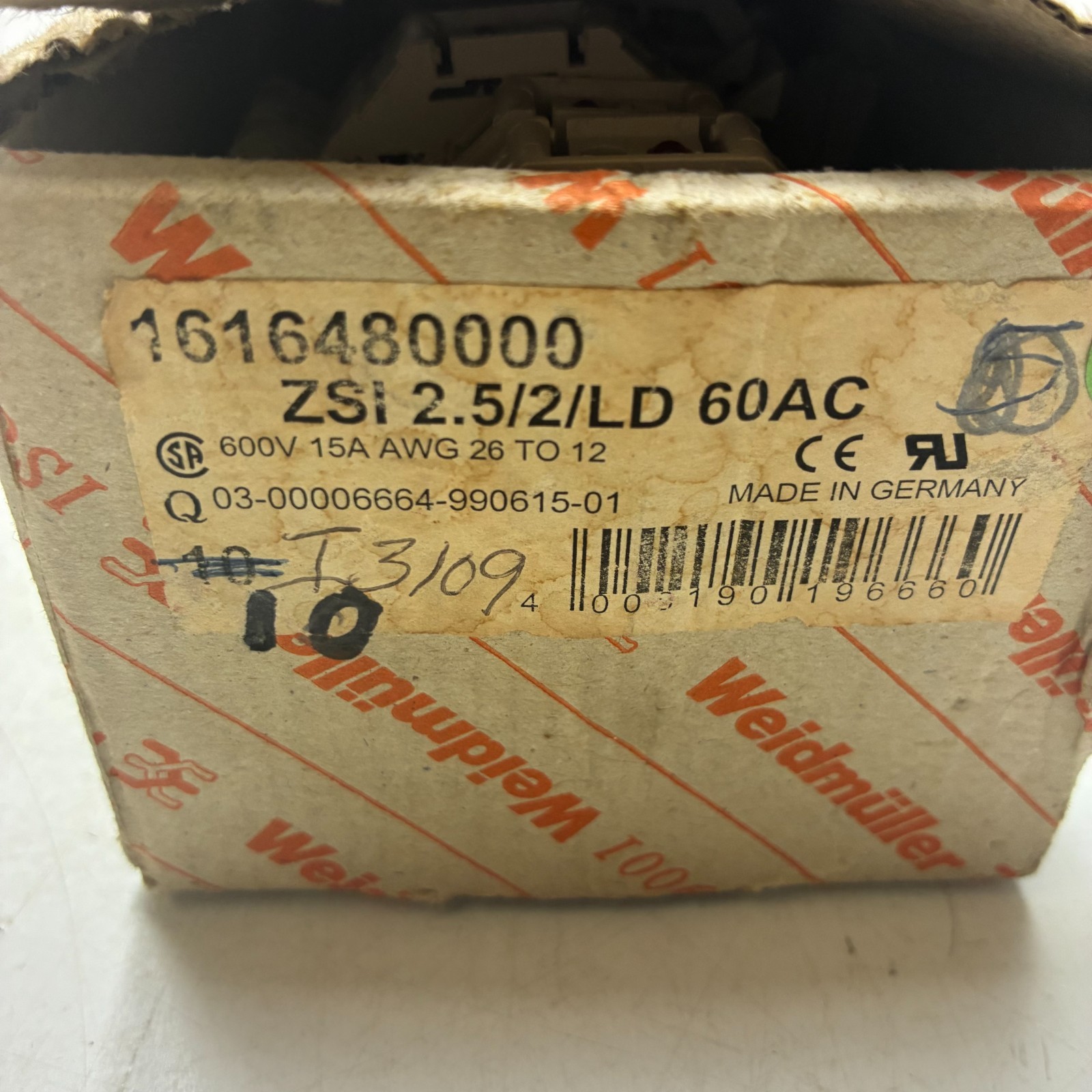 WEIDMULLER ZSI 2.5/2/LD 60AC 1616480000 Fuse Terminal Dark Beige 15A (Lot of 10)
