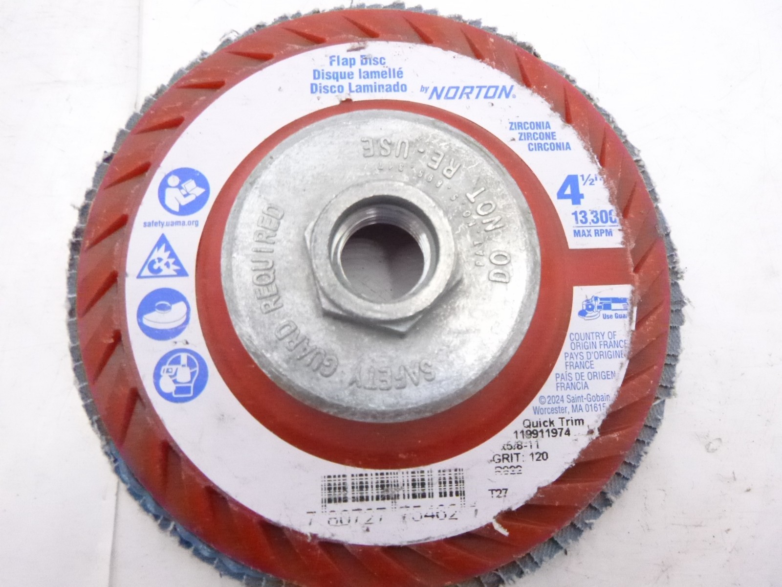 2 Pack Norton Flap Disc Type 27 4 1/2″ x 5/8″-11 120 Grit 13,300 RPM 119911974