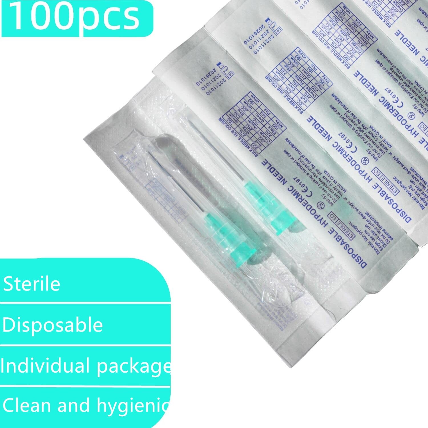 100 Pack 21Ga 1 Inch Sterile Disposable Injection Needle with Cap 1