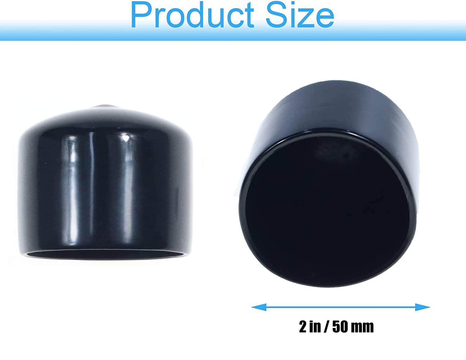 2″ (50 mm) Rubber End Caps Soft PVC Plug Thread mm), Black